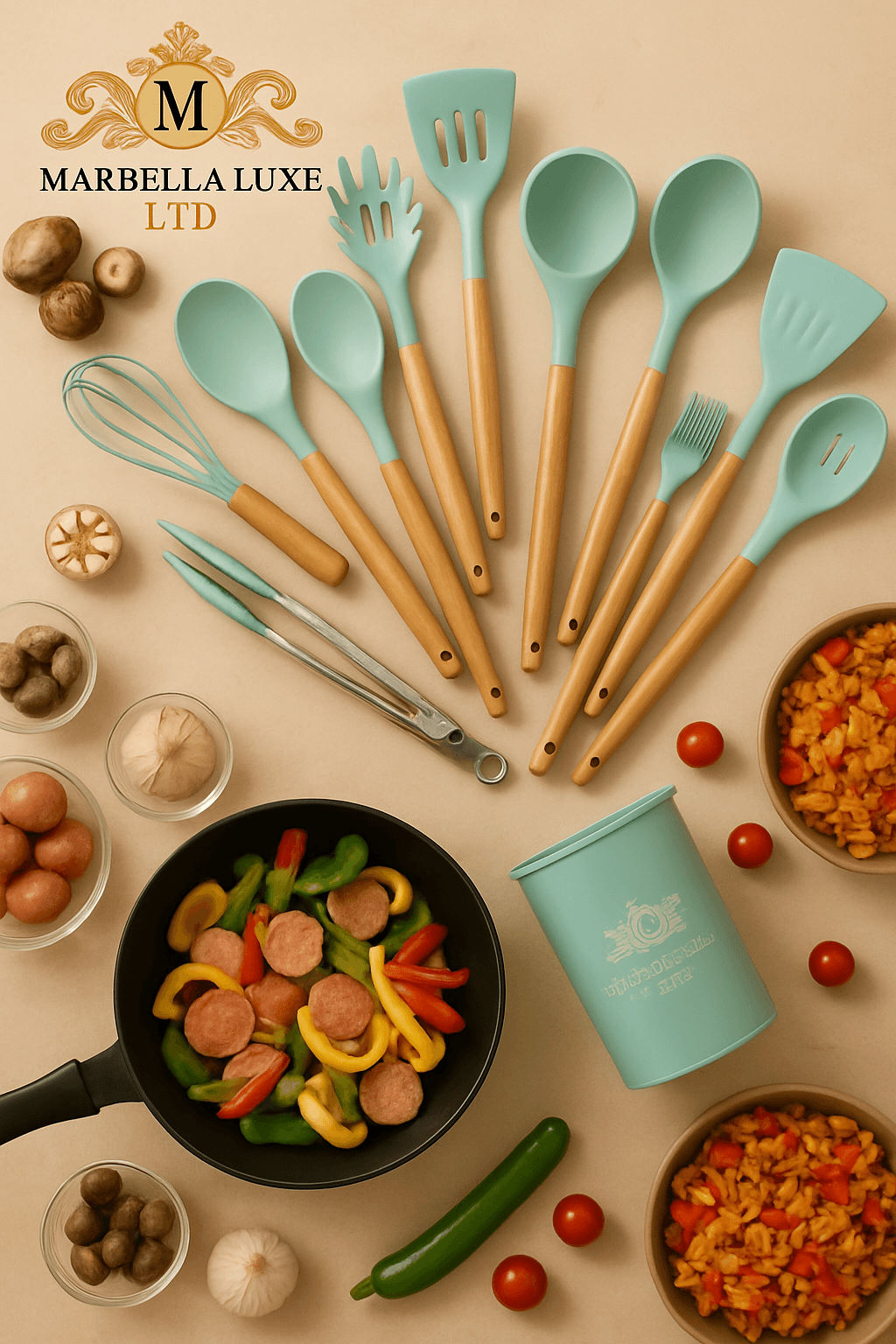 Silicone Kitchenware Cooking Utensils Set Heat Resistant Kitchen Non-Stick Cooking Utensils Baking Tools - Marbella luxe Ltd