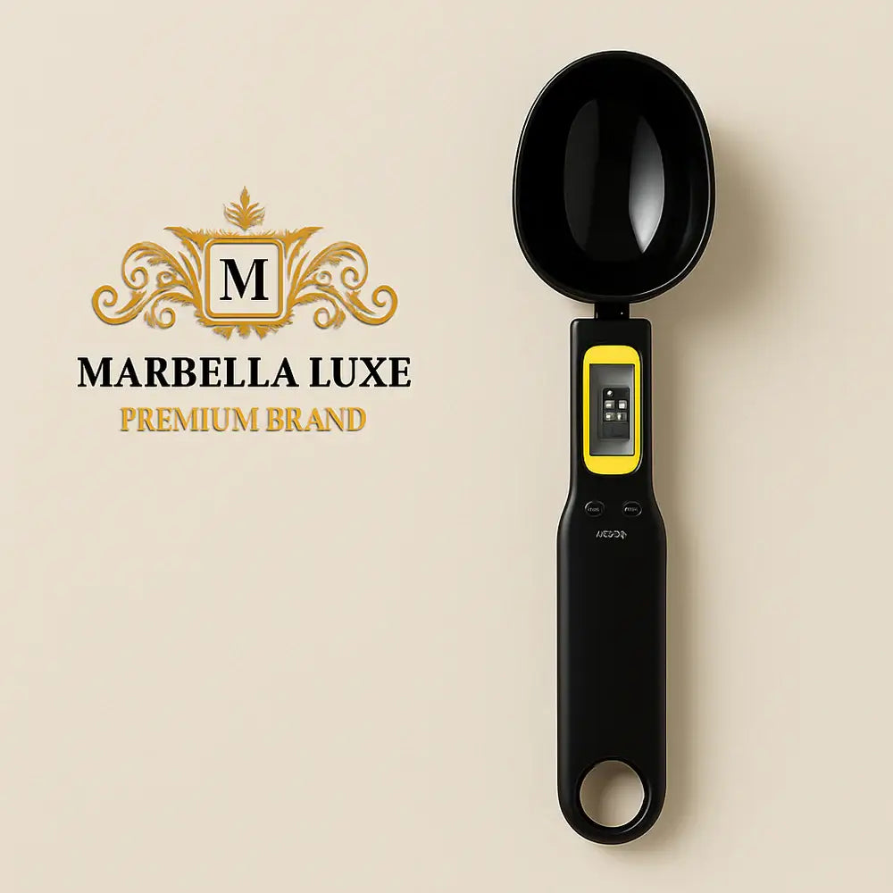 High-Precision Spoon Scale Marbella Luxe with easy-to-read LCD display in black and yellow color.