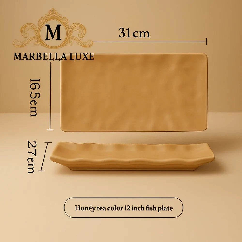 Dish Household Ceramic Steak Meals Rectangular Plate - Marbella luxe Ltd