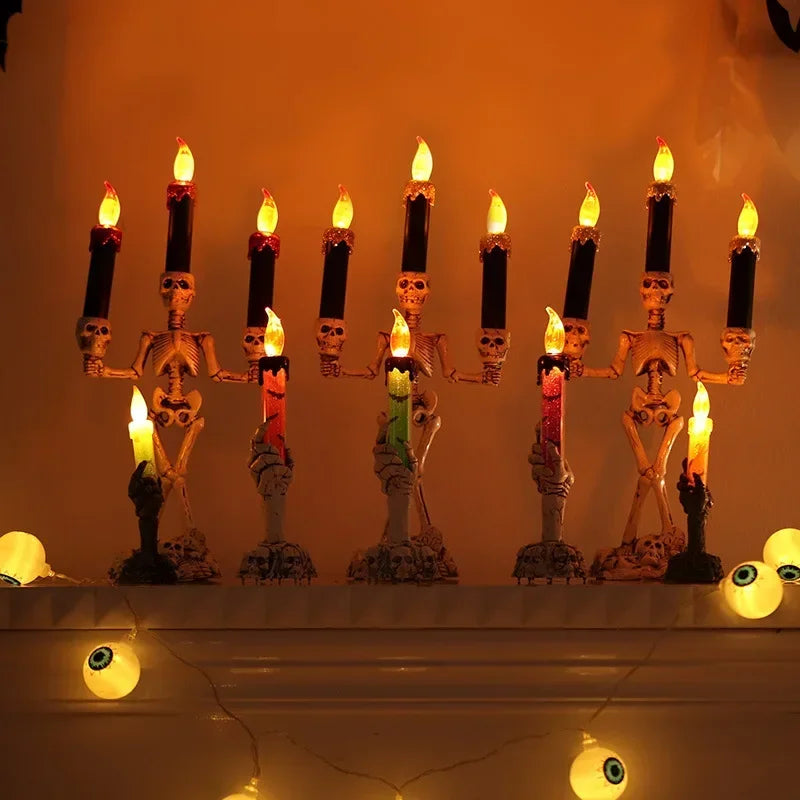 Skull LED Candlestick – Flameless Halloween Candle Holder & Horror Prop