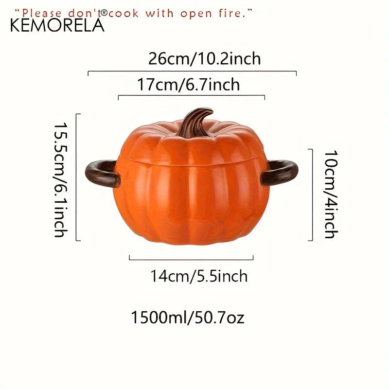 50oz Ceramic Pumpkin Dutch Oven with Lid – Halloween Pumpkin Pottery Dish for Desserts, Sauces, and Baking