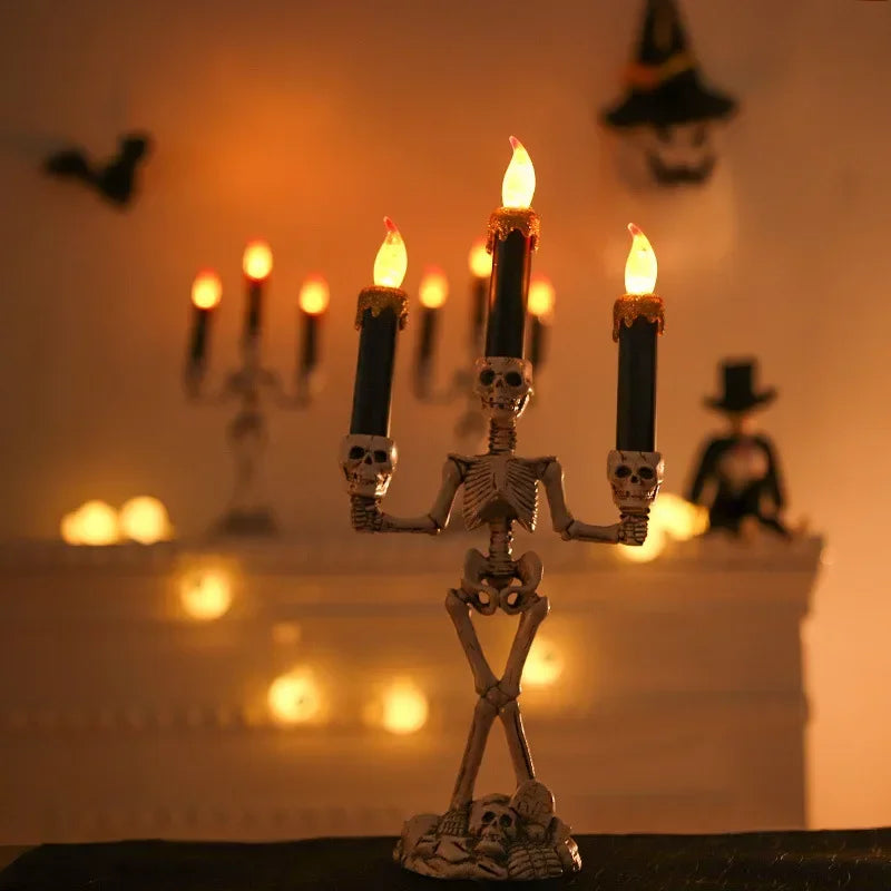 Skull LED Candlestick – Flameless Halloween Candle Holder & Horror Prop