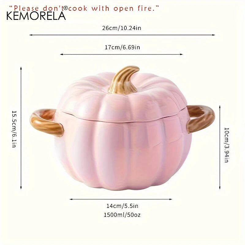 50oz Ceramic Pumpkin Dutch Oven with Lid – Halloween Pumpkin Pottery Dish for Desserts, Sauces, and Baking