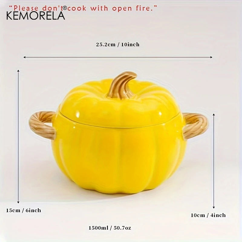 50oz Ceramic Pumpkin Dutch Oven with Lid – Halloween Pumpkin Pottery Dish for Desserts, Sauces, and Baking