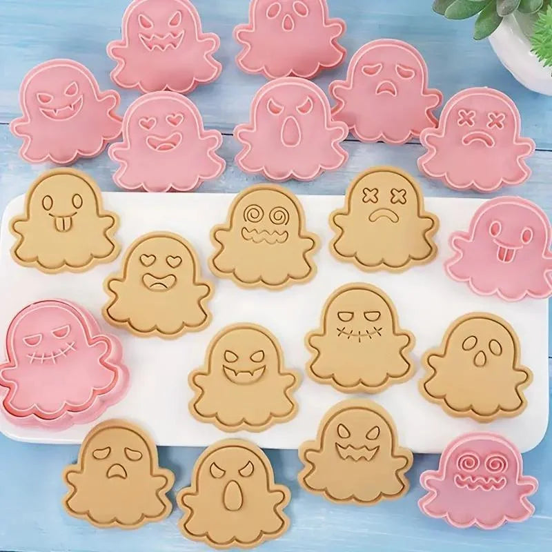 Halloween Cookie Cutter Set – 3D Cartoon Ghost & Pumpkin Biscuit & Fondant Mold for Frosting Decoration