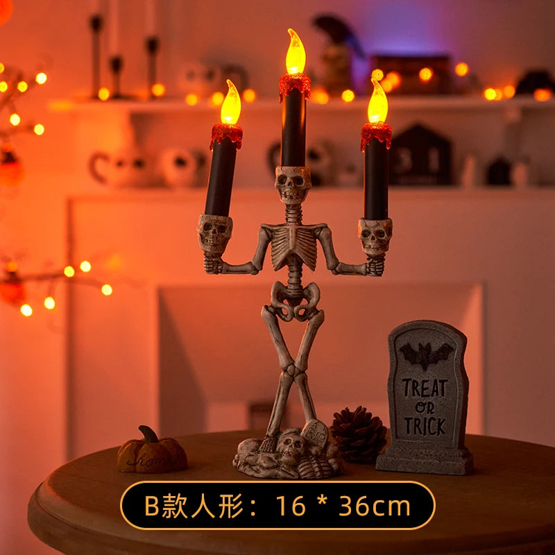 Skull LED Candlestick – Flameless Halloween Candle Holder & Horror Prop
