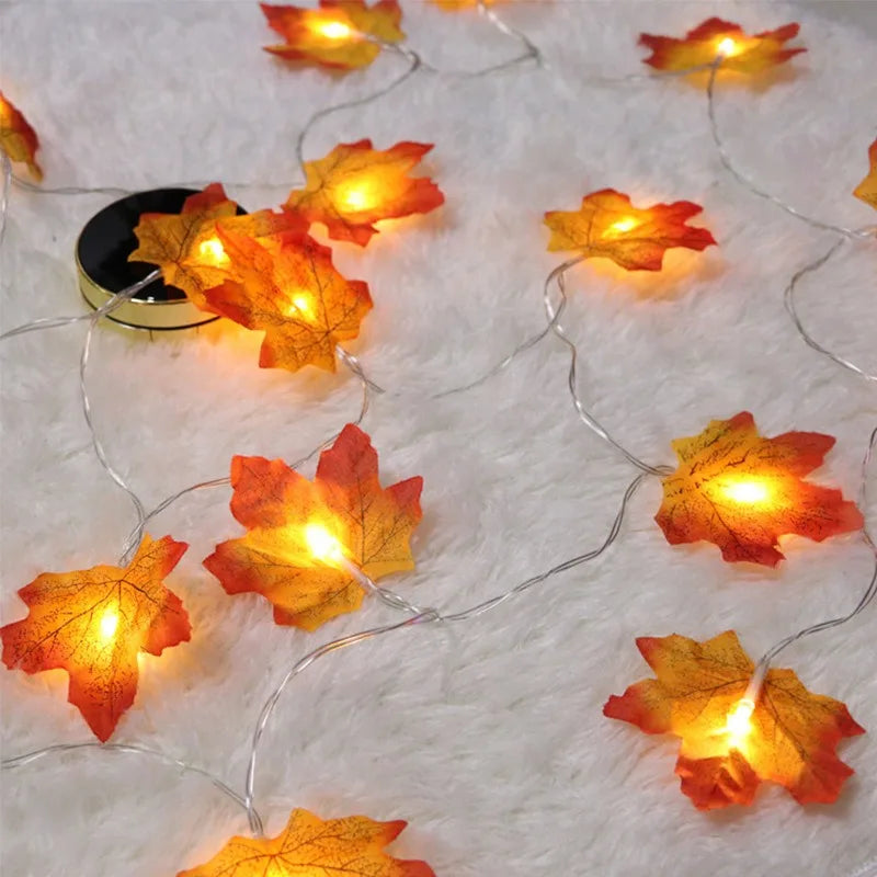 2/3M Halloween LED String Lights – Artificial Maple Leaf Lantern Garland for Halloween, Christmas & Thanksgiving Home Decor