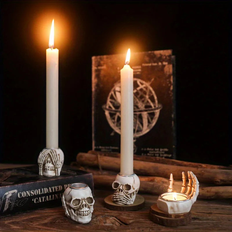 Nordic Skull Candlestick – Creative Halloween Candle Holder & Gothic Decoration