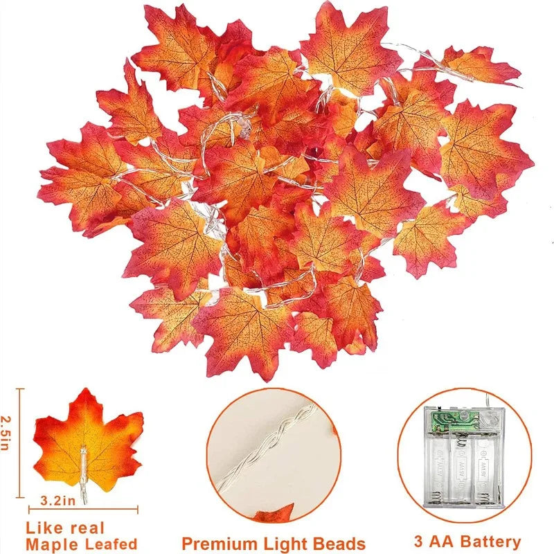 2/3M Halloween LED String Lights – Artificial Maple Leaf Lantern Garland for Halloween, Christmas & Thanksgiving Home Decor