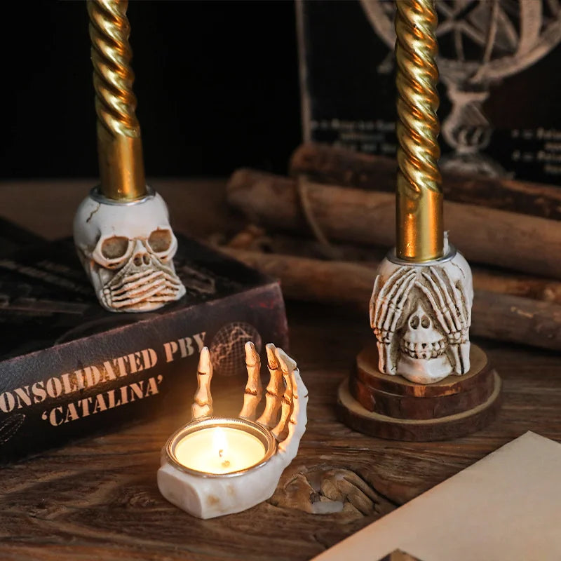 Nordic Skull Candlestick – Creative Halloween Candle Holder & Gothic Decoration