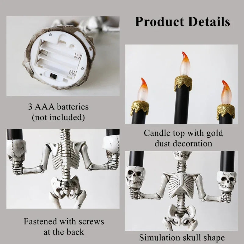 Skull LED Candlestick – Flameless Halloween Candle Holder & Horror Prop