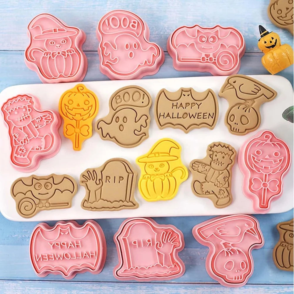 Halloween Cookie Cutter Set – 3D Cartoon Ghost & Pumpkin Biscuit & Fondant Mold for Frosting Decoration