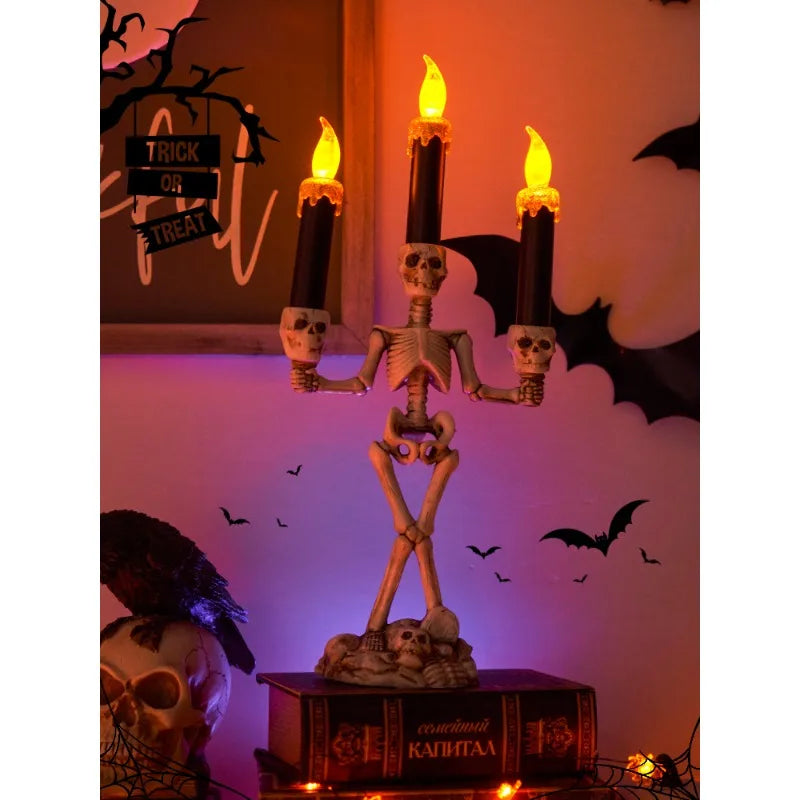 Skull LED Candlestick – Flameless Halloween Candle Holder & Horror Prop