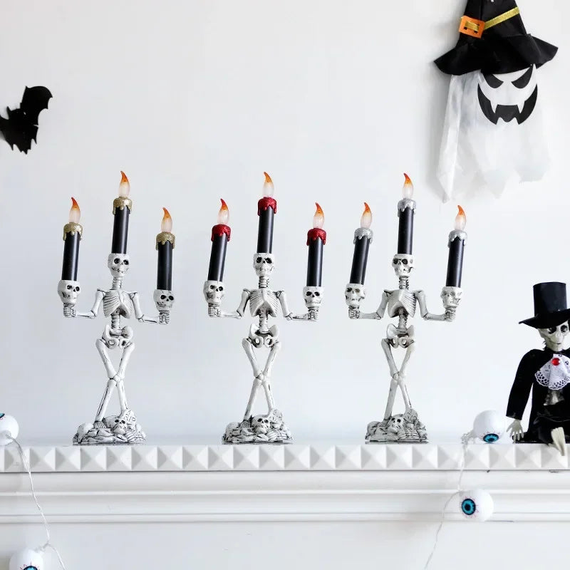 Skull LED Candlestick – Flameless Halloween Candle Holder & Horror Prop