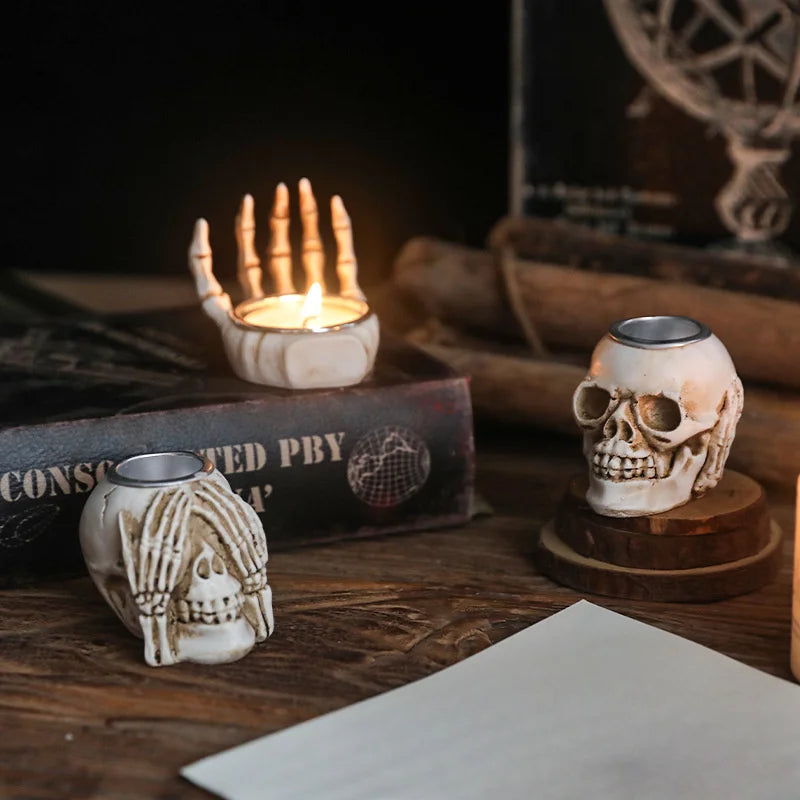 Nordic Skull Candlestick – Creative Halloween Candle Holder & Gothic Decoration