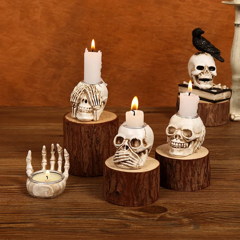 Halloween Skull Bone Candlestick – Horror Decoration & Movie Prop