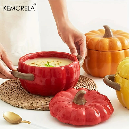 50oz Ceramic Pumpkin Dutch Oven with Lid – Halloween Pumpkin Pottery Dish for Desserts, Sauces, and Baking