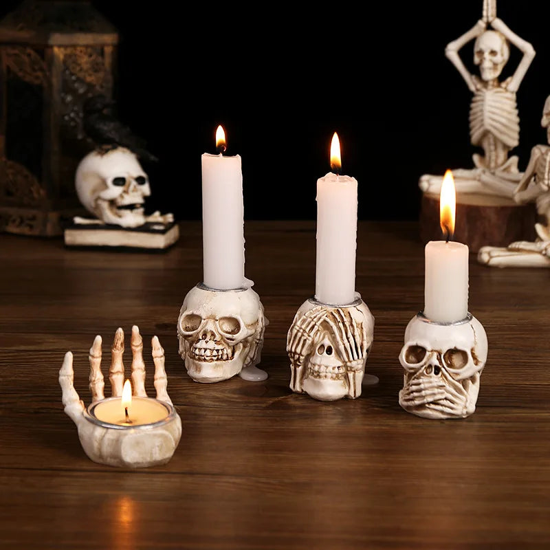 Halloween Skull Bone Candlestick – Horror Decoration & Movie Prop