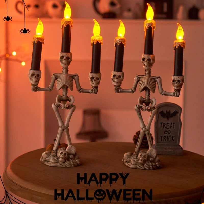 Skull LED Candlestick – Flameless Halloween Candle Holder & Horror Prop