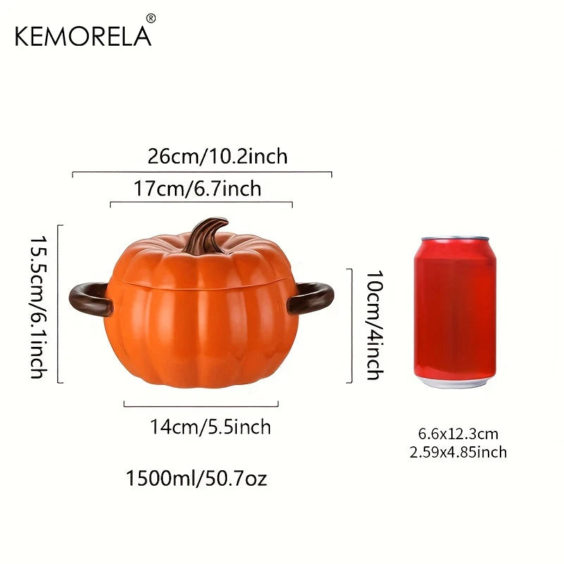 50oz Ceramic Pumpkin Dutch Oven with Lid – Halloween Pumpkin Pottery Dish for Desserts, Sauces, and Baking