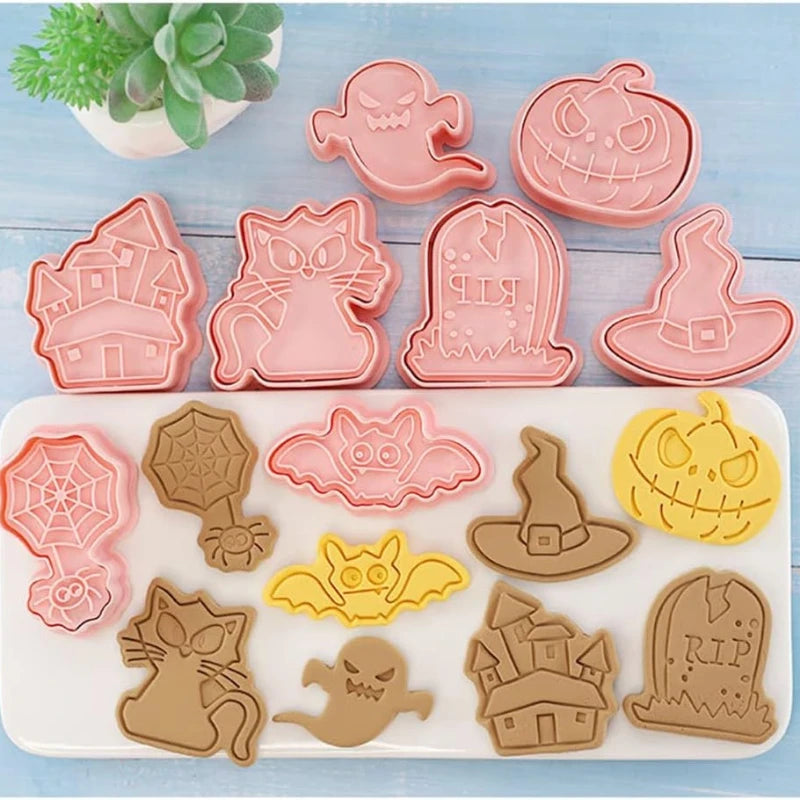 Halloween Cookie Cutter Set – 3D Cartoon Ghost & Pumpkin Biscuit & Fondant Mold for Frosting Decoration
