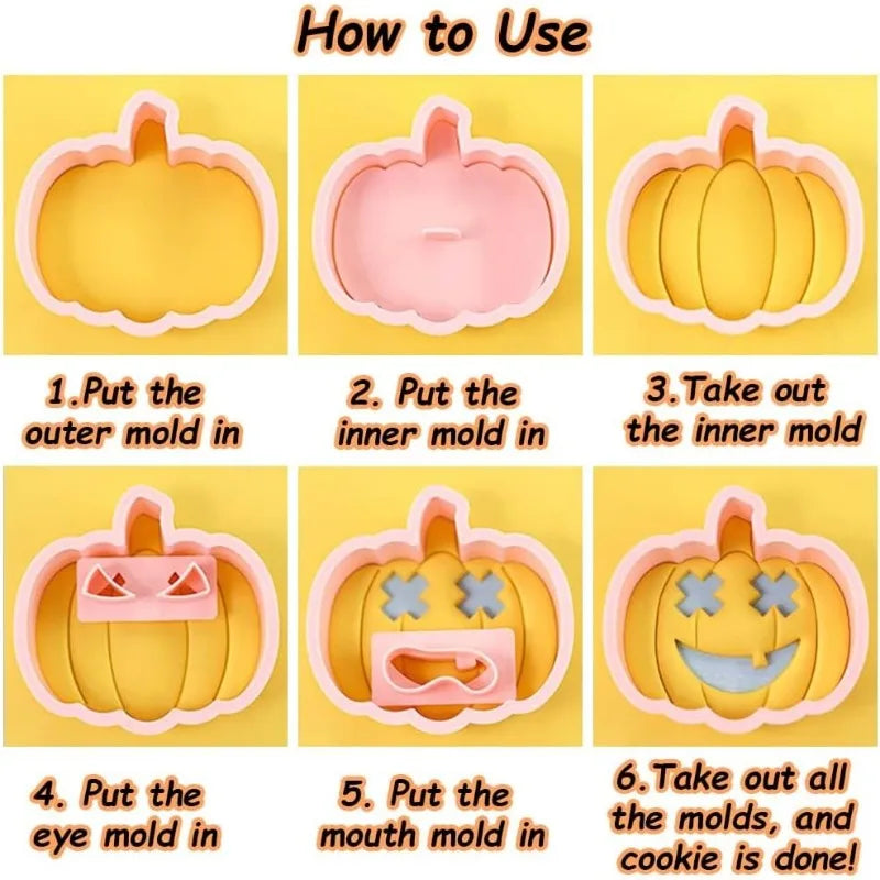 Halloween Cookie Cutter Set – 3D Cartoon Ghost & Pumpkin Biscuit & Fondant Mold for Frosting Decoration