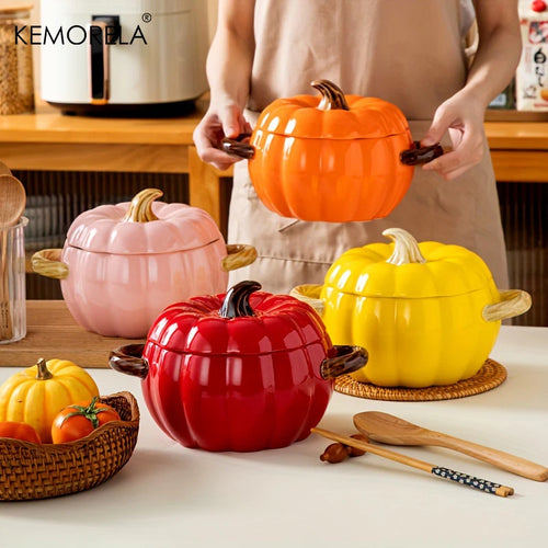 50oz Ceramic Pumpkin Dutch Oven with Lid – Halloween Pumpkin Pottery Dish for Desserts, Sauces, and Baking