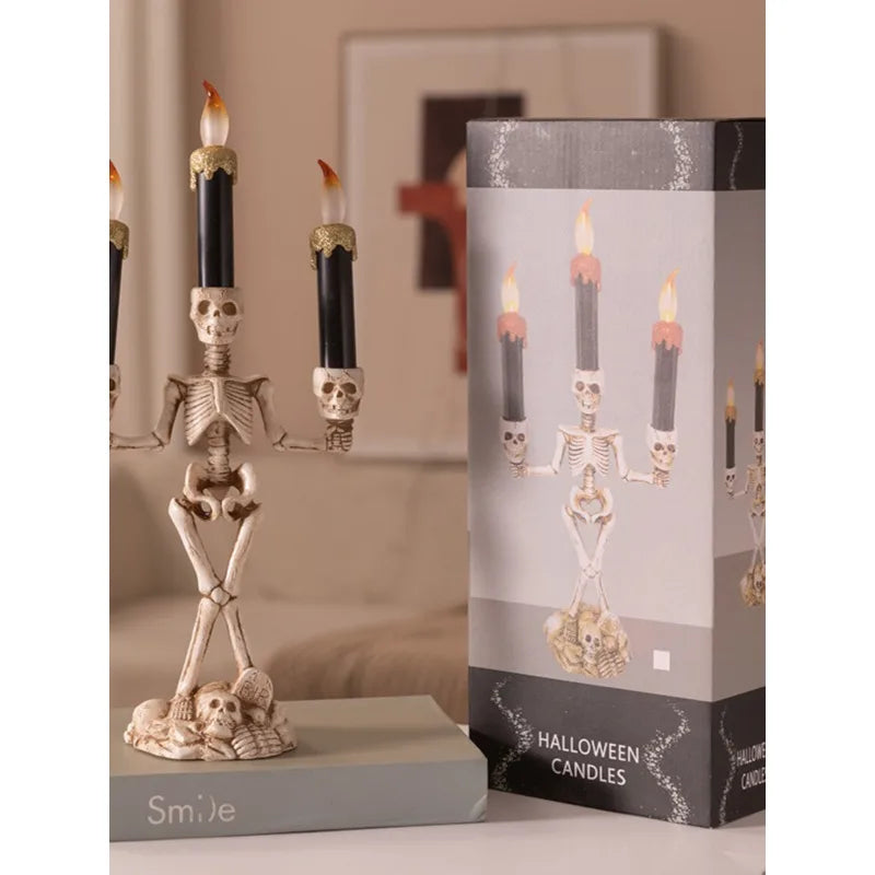 Skull LED Candlestick – Flameless Halloween Candle Holder & Horror Prop
