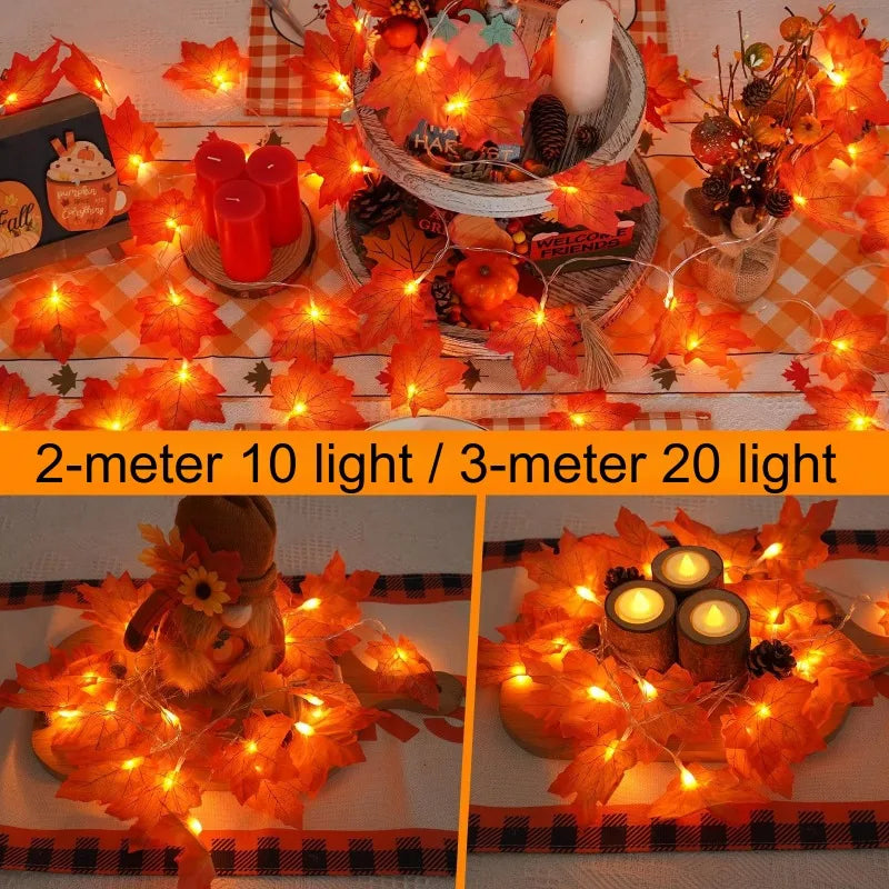 2/3M Halloween LED String Lights – Artificial Maple Leaf Lantern Garland for Halloween, Christmas & Thanksgiving Home Decor
