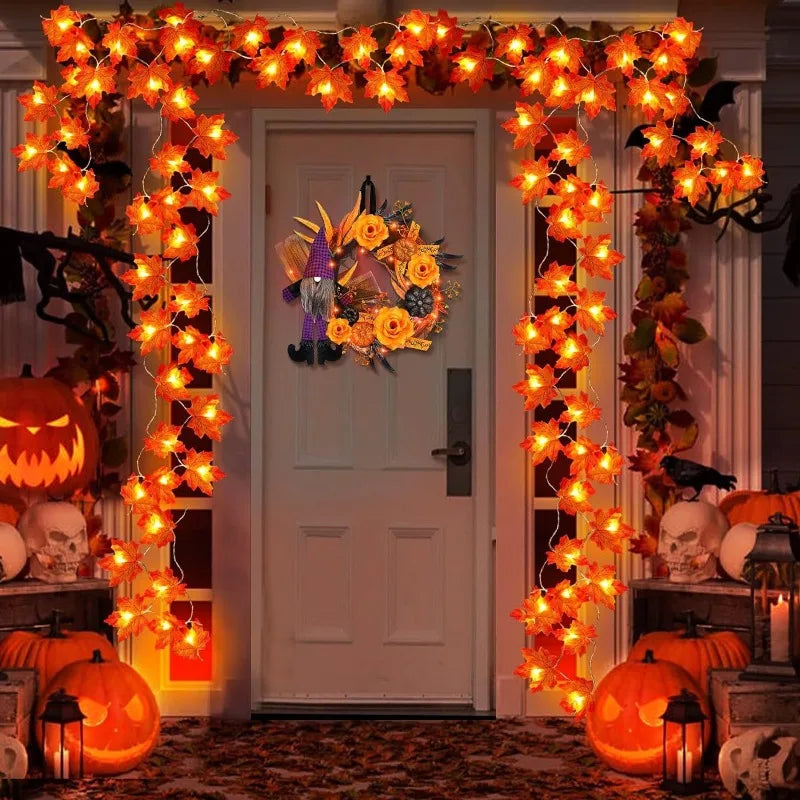 2/3M Halloween LED String Lights – Artificial Maple Leaf Lantern Garland for Halloween, Christmas & Thanksgiving Home Decor