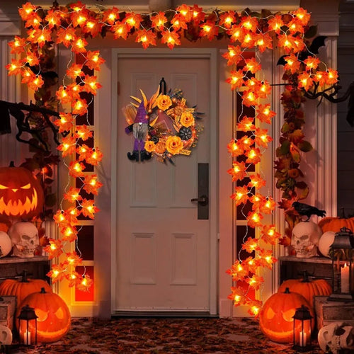 2/3M Halloween LED String Lights – Artificial Maple Leaf Lantern Garland for Halloween, Christmas & Thanksgiving Home Decor