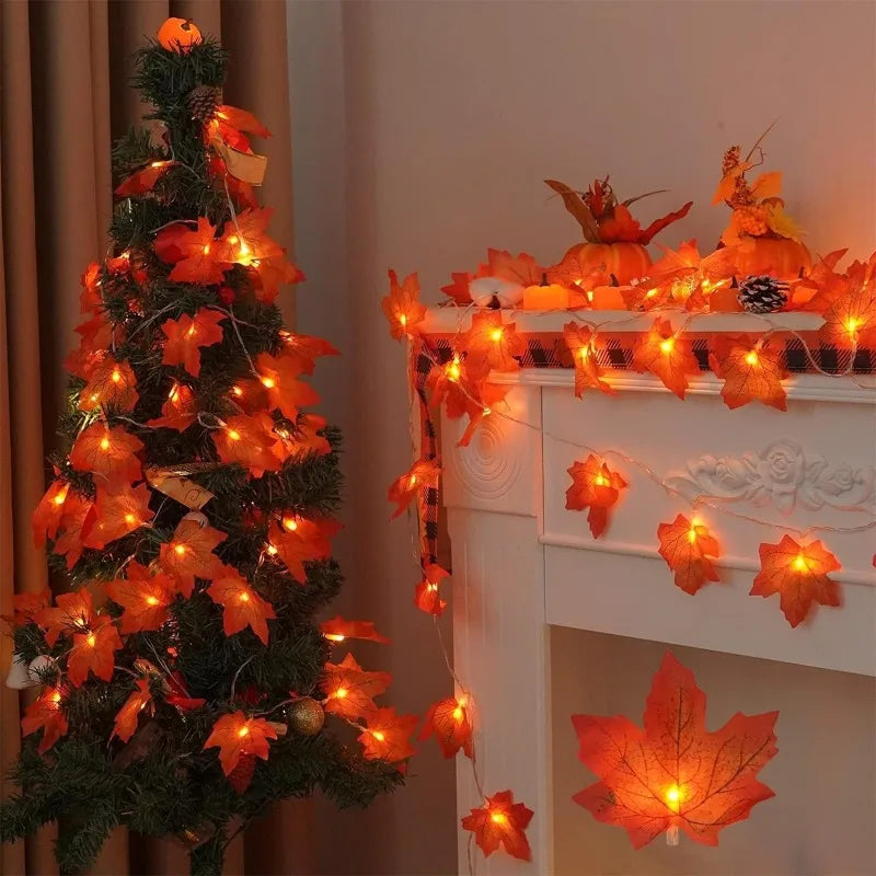 2/3M Halloween LED String Lights – Artificial Maple Leaf Lantern Garland for Halloween, Christmas & Thanksgiving Home Decor
