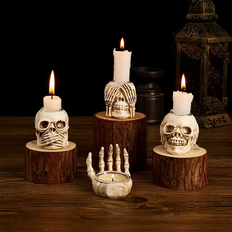 Halloween Skull Bone Candlestick – Horror Decoration & Movie Prop