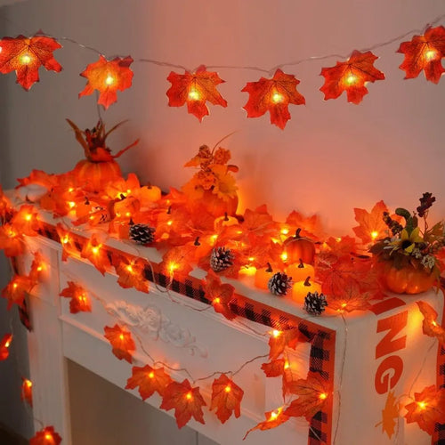 2/3M Halloween LED String Lights – Artificial Maple Leaf Lantern Garland for Halloween, Christmas & Thanksgiving Home Decor