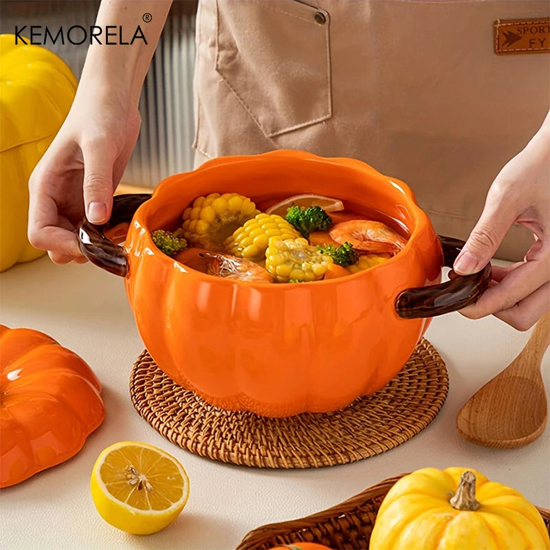 50oz Ceramic Pumpkin Dutch Oven with Lid – Halloween Pumpkin Pottery Dish for Desserts, Sauces, and Baking