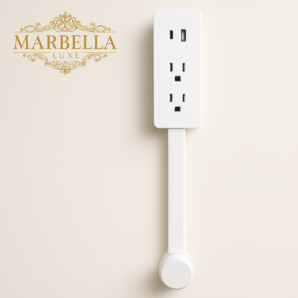 Marbella Luxe™ Power Socket Expander Stick on a neutral wall, featuring multiple outlets for convenient charging.